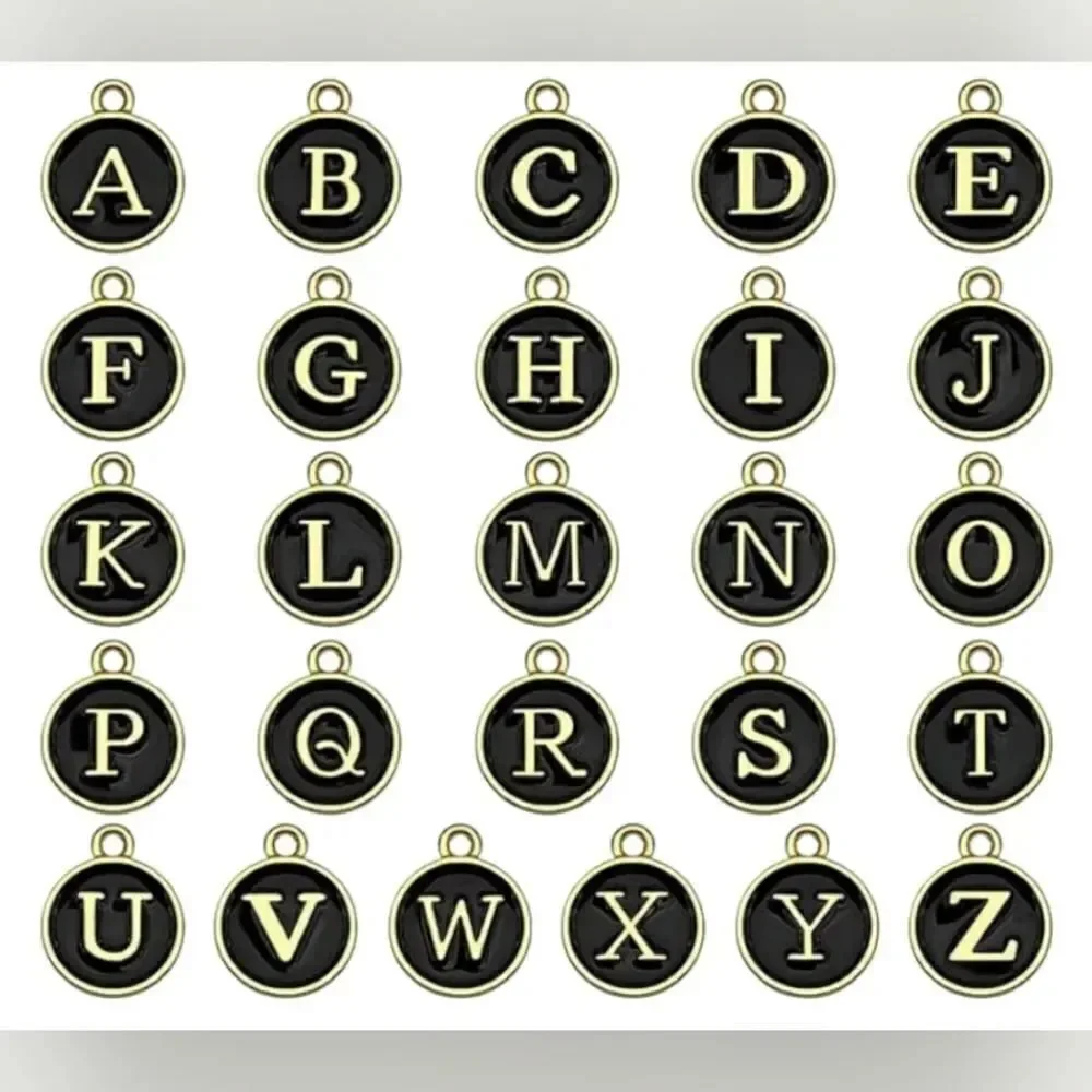 Initial charm Earrings Black and Gold